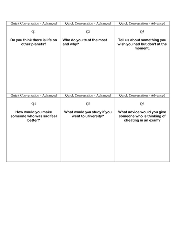 Quick Conversation Cards - Advanced Level 1