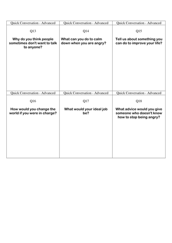 Quick Conversation Cards - Advanced Level 3