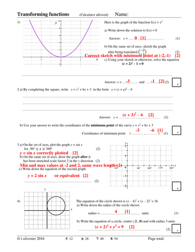 Transforming Functions homework or revision resource