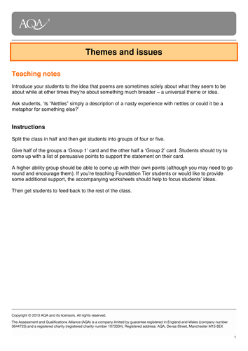 GCSE Poetry Analysis of "Nettles" With Lots of Activities Suitable for Unseen Poetry