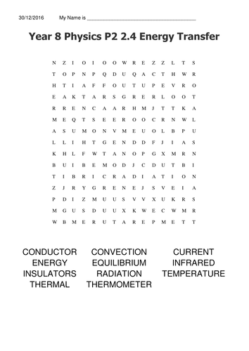 Year 8 Physics P2 2.4 Energy Transfer Keyword Search
