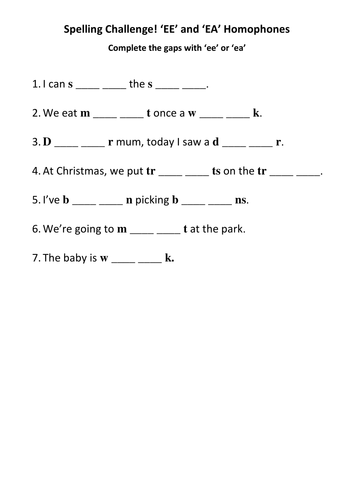 ks1 national spelling ee and ea homophones 3 worksheets teaching