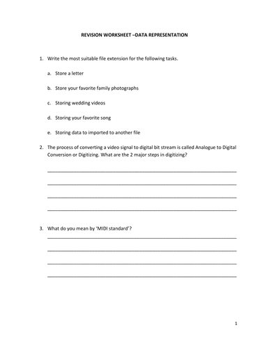 REVISION WORKSHEET ON DATA REPRESENTATION