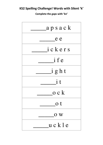 ks2 national spelling kn words 2 worksheets teaching
