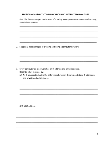 REVISION WORKSHEET-COMMUNICATION AND INTERNET TECHNOLOGIES