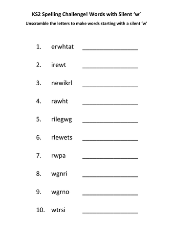 ks2 national spelling words with silent w 2 worksheets teaching