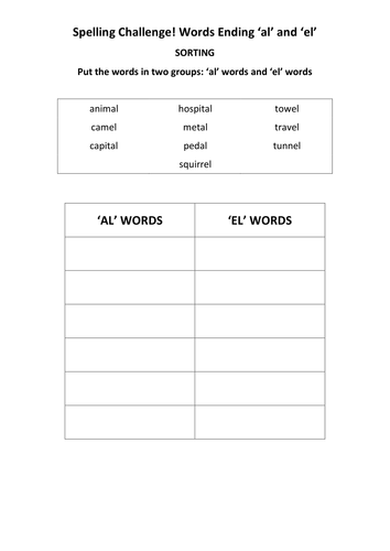 ks2 national spelling words ending in al and el 3 worksheets