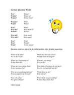 German Question Words ~ Handout and Worksheet | Teaching Resources