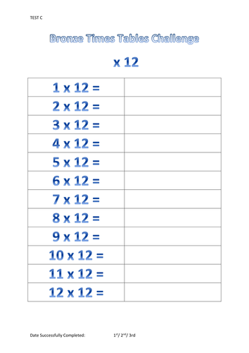 times tables worksheets 2 to 12 18 worksheets mathematics revision test c teaching resources