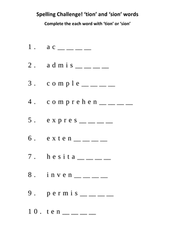 ks2 national spelling words ending in tion and sion 3