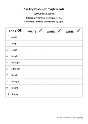 KS2 National Spelling - 'ough' words