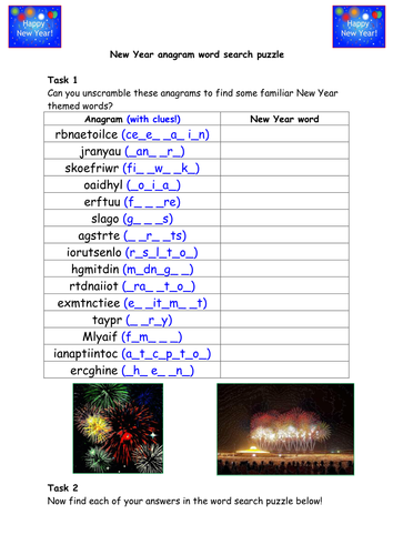New Year anagram and word search puzzle | Teaching Resources