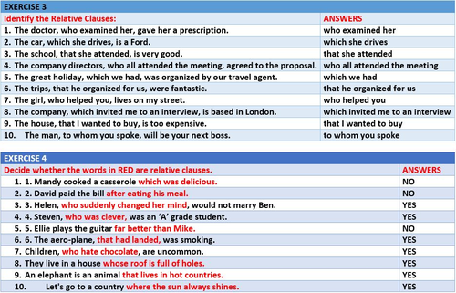 RELATIVE CLAUSES: LESSON AND RESOURCES | Teaching Resources