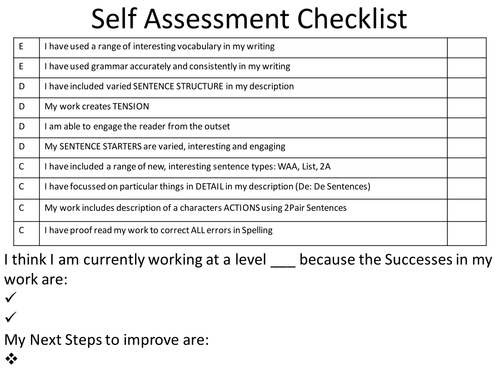 Self/Peer Assessment tick list