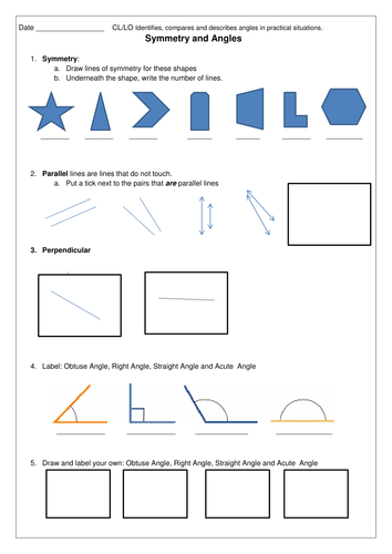 Angles and Symmetry worksheet
