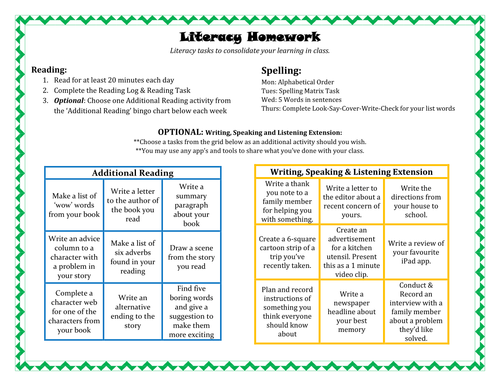 Literacy Homework | Teaching Resources