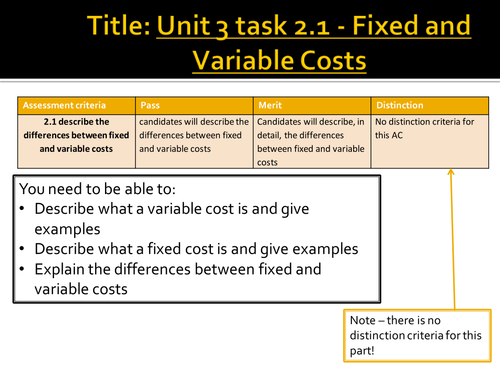 VCERT Business and enterprise Unit 3. Task 2.1. Fixed and variable costs.