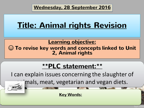 GCSE Religious Studies B OLD SPEC Unit 2 Animal rights revision. Food, diets.