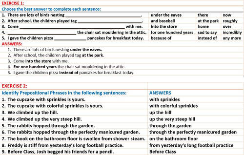 PREPOSITIONAL PHRASES: LESSON AND RESOURCES | Teaching Resources