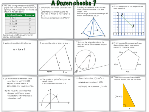 A Dozen GCSE Maths Questions worksheets 7 & 8
