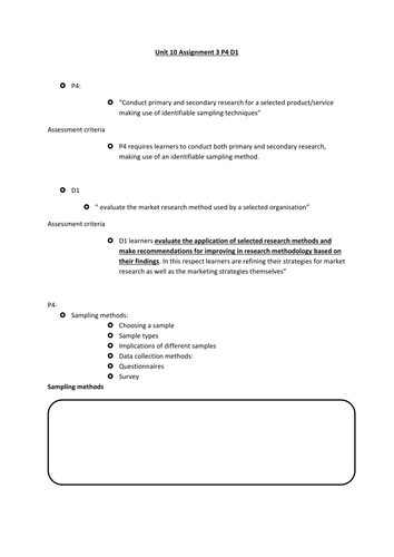 BTEC Level 3 Business Studies Unit 10 Market Research P4 and D1