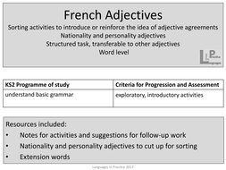 KS2 French Adjective agreement sorting activities - nationality and ...