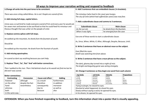 Narrative/descriptive writing: 10 generic ways to improve sentences in a second draft