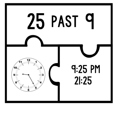 3 Piece Puzzle Time In Words 12 Hour 24 Hour And Analogue Clock Teaching Resources