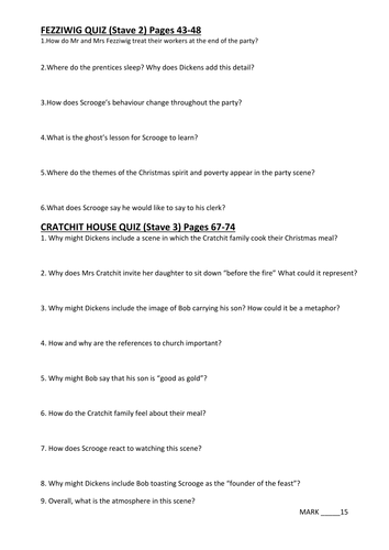 Stave 2 and 3 comprehension questions: A Christmas Carol