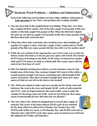 Decimals Word Problems Addition And Subtraction Teaching Resources 4532