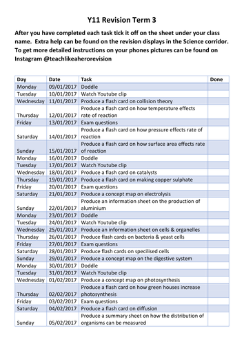 GCSE Science Revision Tasks Term 3