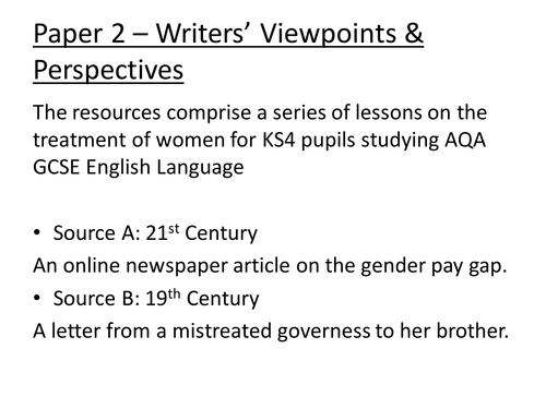 AQA English Language GCSE - Paper 2 scheme of work | Teaching Resources