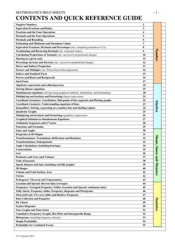 Mathematics Help Booklet