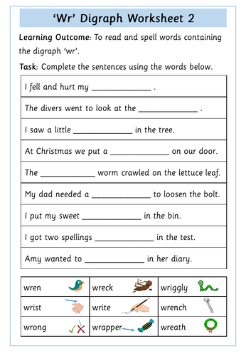 'wr' Digraph Worksheets | Teaching Resources