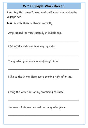 'wr' Digraph Worksheets | Teaching Resources