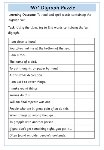 'wr' Digraph Worksheets | Teaching Resources