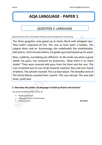 AQA LANGUAGE PAPER 1: QUESTION 2 LANGUAGE - MINI MOCK | Teaching Resources