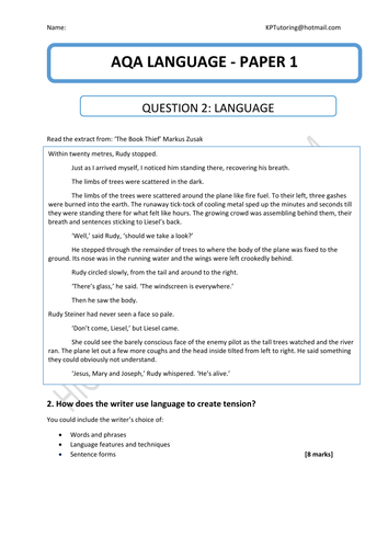 AQA LANGUAGE PAPER 1: QUESTION 2 LANGUAGE - MINI MOCK (5 ...