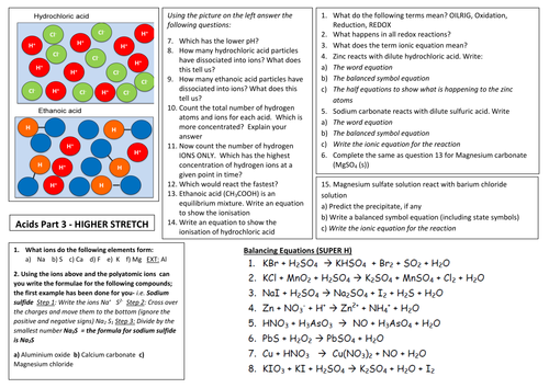 Edexcel 9-1 CC8 + CC10 Acid + Alkali + Electrolytic processes REVISION MATS(CORE PRACTICAL) +answers