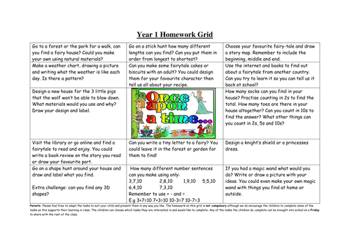 year one homework grid