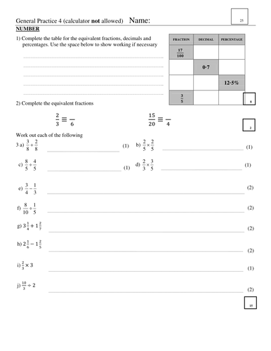 Maths Key Stage 3 Assessment or Practice Paper 4