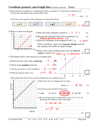 Coordinate geometry and equations of lines homework or revision resource