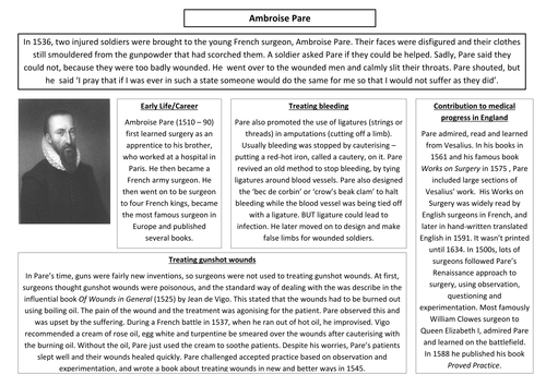 AQA (9-1) GCSE History - Health and People - Lessons 10-11 (Renaissance inc. Vesalius, Pare, Harvey)