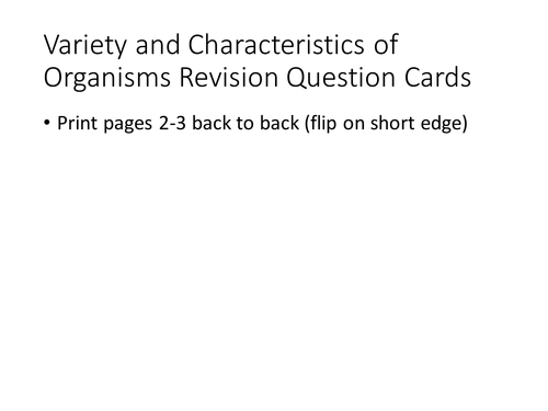 IGCSE Biology Variety and Characteristics of Organisms Revision Question Cards