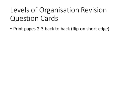 IGCSE Biology Levels of Organisation Revision Question Cards