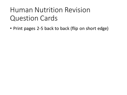 IGCSE Biology Human Nutrition Revision Question Cards