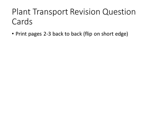 IGCSE Biology Plant Transport Revision Question Cards