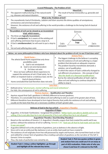 A Level Philosophy: Problem of Evil - Defence of God in the face of evil