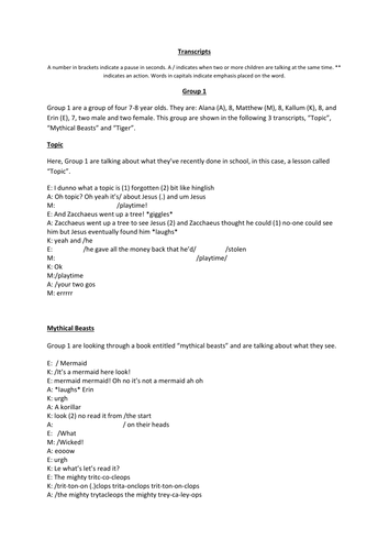 English language- selection of transcripts for analysis of children's ...