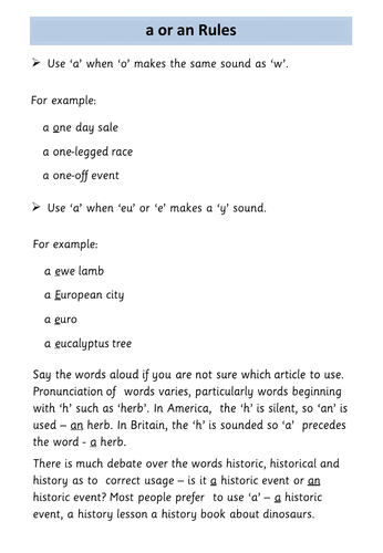 Indefinite Articles - 'a' and 'an' Rules and Exceptions | Teaching ...